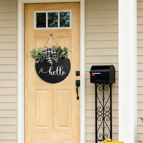 Welcome sign for front door Wooden door wreath Decoration Outdoor hanging signs for home Farmhouse Porch All Seasons 12 Inch(HELLO) in Saudi Arabia