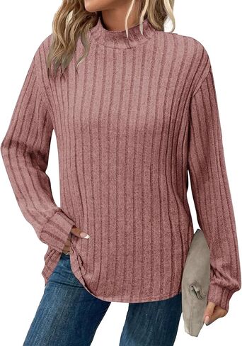 WNEEDU 2025 Women's Lightweight Mock Turtleneck Tunic Tops Long Sleeve Shirts - Comfortable Trendy Casual Shirts in Kuwait