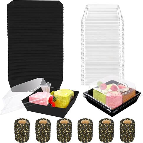 200 Pack Charcuterie Boxes with Clear Lids and Rope for 4 Inches Cake Boxes Disposable Square Dessert Food Containers for Bakery Cookies Strawberries Fruits Display (Kraft) in Saudi Arabia