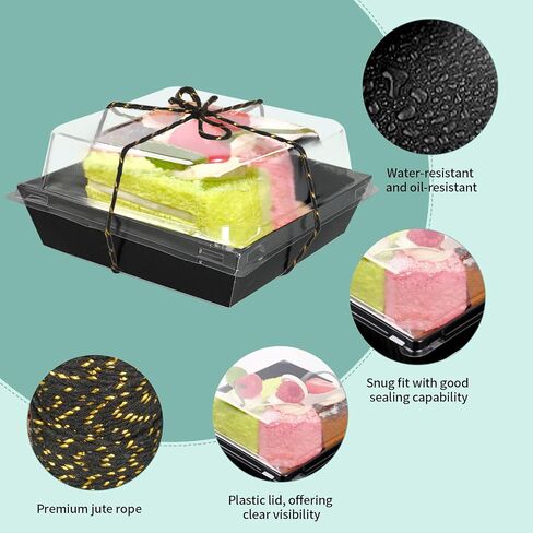 200 Pack Charcuterie Boxes with Clear Lids and Rope for 4 Inches Cake Boxes Disposable Square Dessert Food Containers for Bakery Cookies Strawberries Fruits Display (Kraft) in Saudi Arabia