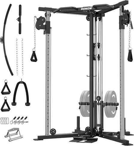 DONOW Cable Crossover Machine, Cable Fly Machine Home Gym System Workout Station with Dual Pulley System Pull-Up Bar Cable Bar and LAT Pull Down System in Kuwait