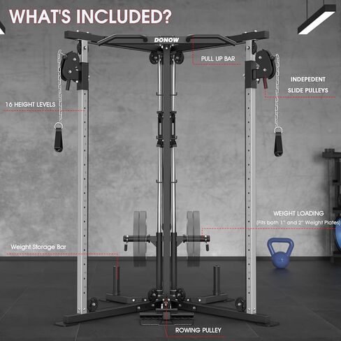 DONOW Cable Crossover Machine, Cable Fly Machine Home Gym System Workout Station with Dual Pulley System Pull-Up Bar Cable Bar and LAT Pull Down System in Kuwait