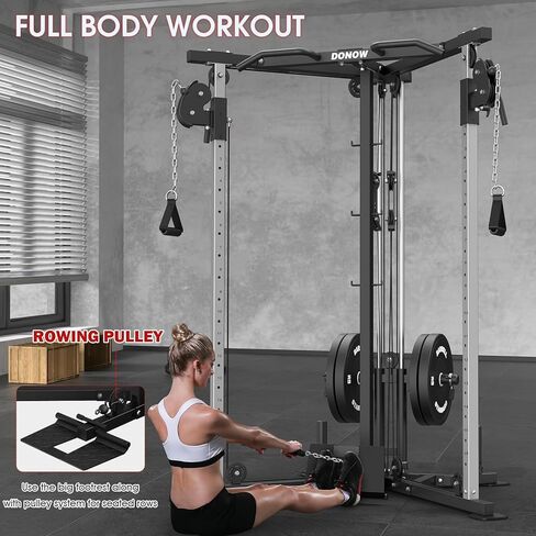 DONOW Cable Crossover Machine, Cable Fly Machine Home Gym System Workout Station with Dual Pulley System Pull-Up Bar Cable Bar and LAT Pull Down System in Kuwait