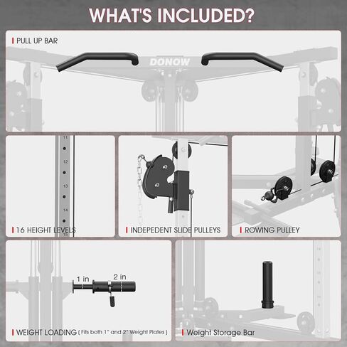 DONOW Cable Crossover Machine, Cable Fly Machine Home Gym System Workout Station with Dual Pulley System Pull-Up Bar Cable Bar and LAT Pull Down System in Kuwait