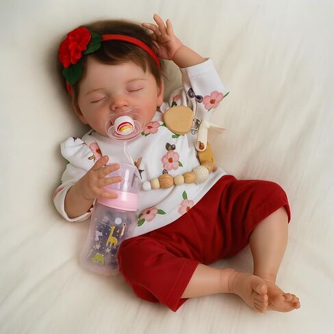 SCOM Lifelike Reborn Baby Dolls - 20 Inch Realistic Newborn Baby Doll Girl, Soft Cloth Body Real Life Sleeping Baby Dolls with Feeding Toy Accessories for 3+ Year Old Girls Kids in Saudi Arabia
