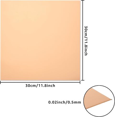 2pcs ورقة النحاس النقية 10 "× 10" × 0.02 "، سمك 24 (0.5 مم) ، 99.9 ٪ من المعدن CU ، ألواح نحاسية متصلة بالفيلم ، ورقة صفيحة نحاسية للزخرفة DIY الحرف اليدوية in Saudi Arabia