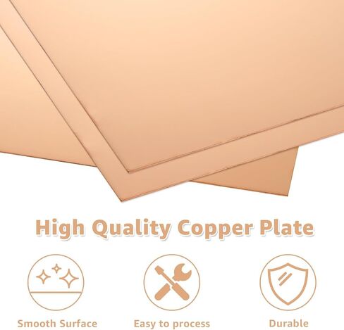 2pcs ورقة النحاس النقية 10 "× 10" × 0.02 "، سمك 24 (0.5 مم) ، 99.9 ٪ من المعدن CU ، ألواح نحاسية متصلة بالفيلم ، ورقة صفيحة نحاسية للزخرفة DIY الحرف اليدوية in Saudi Arabia