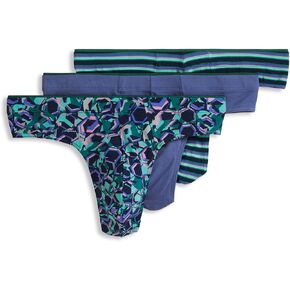 Jockey Men's Underwear True Style Thong - 3 Pack, Leafy Stripe, M in Kuwait
