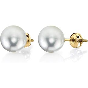 THE PEARL SOURCE 14K Gold Screwback 7mm AAAA Quality Round White Freshwater Cultured Pearl Stud Earrings for Women in Saudi Arabia