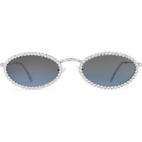 SOJOS Retro Skinny Oval Rhinestone Sunglasses for Women 90s Styles Bling Hippie Disco Trendy Sun Glasses Small Face SJ1205 in Saudi Arabia