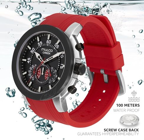 الساعات Mulco للرجال ، علبة الفولاذ المقاوم للصدأ الخور مع شريط سيليكون معصم أبيض ، حركة الكوارتز متعددة الوظائف كبيرة الوجه الممتاز عرض الرياضة الفخمة -100M ، مقاومة للماء in Kuwait