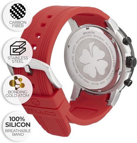 الساعات Mulco للرجال ، علبة الفولاذ المقاوم للصدأ الخور مع شريط سيليكون معصم أبيض ، حركة الكوارتز متعددة الوظائف كبيرة الوجه الممتاز عرض الرياضة الفخمة -100M ، مقاومة للماء in Kuwait