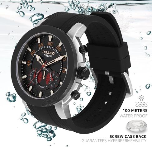 MULCO Watches for Men, Creek Stainless Steel Case with White Wrist Silicone Band, Quartz Multifunctional Movement Large Face Premium Analog Display-Luxury Sport Watch -100m, Waterproof in Kuwait