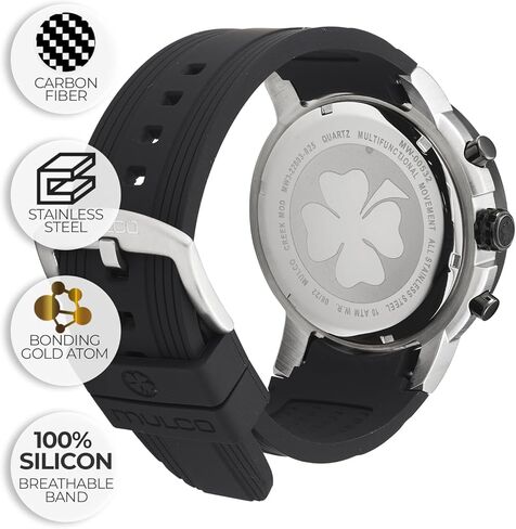 MULCO Watches for Men, Creek Stainless Steel Case with White Wrist Silicone Band, Quartz Multifunctional Movement Large Face Premium Analog Display-Luxury Sport Watch -100m, Waterproof in Kuwait