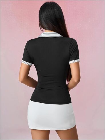 MakeMeChic Women's Fall Striped Blouse Short Sleeve 2 in 1 Collared Shirt Work Tops Teacher Outfits in Saudi Arabia