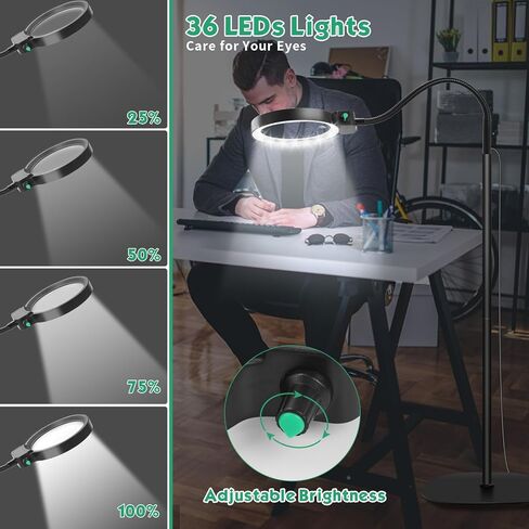 NZQXJXZ 10x 30x الزجاج المكبرة مع الضوء والوقوف ، 36 LED مصباح مكبرة الأرضية المرنة ، السطوع القابل للتعديل المضاءة للقراءة ، الخياطة ، الحرف اليدوية ، الرسم ، DIY ، العمل القريب in Kuwait