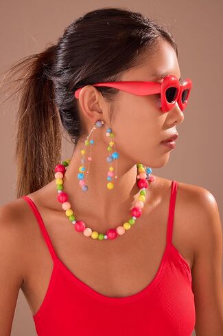 Colorful Beaded Earrings for Women – Handmade Rainbow Dangle Earrings with 925 Silver Posts, Boho Statement Jewelry for Parties, Gifts, or Everyday Style in Kuwait