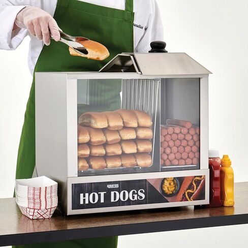 Kratos Countertop Electric Hot Dog Steamer, Commercial Hot Dog/Bun Merchandiser, Holds 200 Hot Dogs and 48 Buns, Stainless Steel, 120V, 1300W (29M-056) in Saudi Arabia
