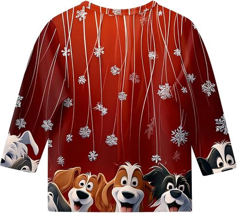 Christmas Shirts for Girls Funny Holiday 3/4 Sleeve Cute Shirts 3/4 Length Sleeve Crew Neck Tops Loose Holiday Blouses in Kuwait