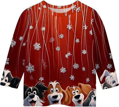 Christmas Shirts for Girls Funny Holiday 3/4 Sleeve Cute Shirts 3/4 Length Sleeve Crew Neck Tops Loose Holiday Blouses in Kuwait