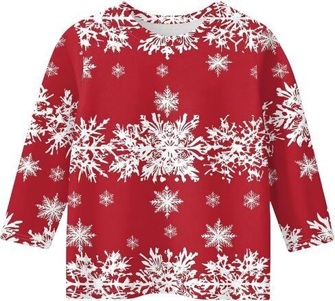 Christmas Shirts for Girls Funny Holiday 3/4 Sleeve Cute Shirts 3/4 Length Sleeve Crew Neck Tops Loose Holiday Blouses in Kuwait