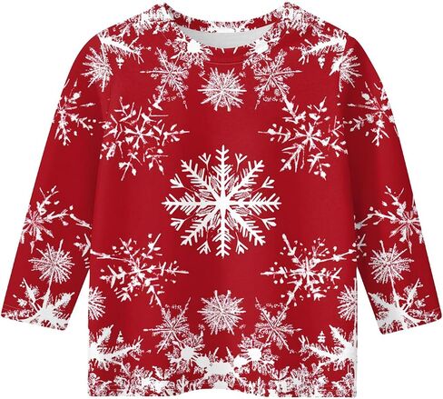 Christmas Shirts for Girls Funny Holiday 3/4 Sleeve Cute Shirts 3/4 Length Sleeve Crew Neck Tops Loose Holiday Blouses in Kuwait