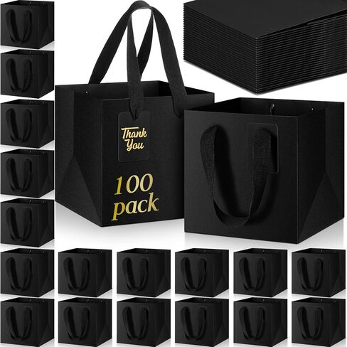 Windyun 50 PCS Mini Paper Gift Facs with Handle 6 × 6 × 6 '' Square Small Favor Bag مع DIY Thank You Tark for Birthday Wedder Bridal Duffer Birthmaid Gridesment Party (Kraft) in Saudi Arabia