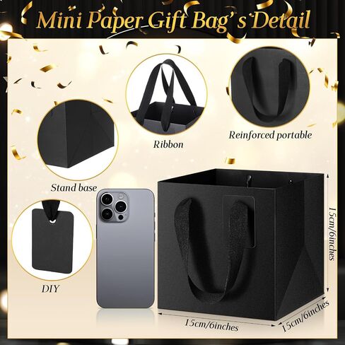 Windyun 50 PCS Mini Paper Gift Facs with Handle 6 × 6 × 6 '' Square Small Favor Bag مع DIY Thank You Tark for Birthday Wedder Bridal Duffer Birthmaid Gridesment Party (Kraft) in Saudi Arabia