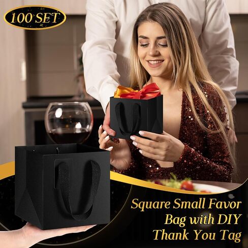 Windyun 50 PCS Mini Paper Gift Facs with Handle 6 × 6 × 6 '' Square Small Favor Bag مع DIY Thank You Tark for Birthday Wedder Bridal Duffer Birthmaid Gridesment Party (Kraft) in Saudi Arabia