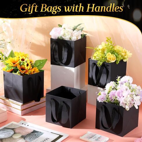 Windyun 50 PCS Mini Paper Gift Facs with Handle 6 × 6 × 6 '' Square Small Favor Bag مع DIY Thank You Tark for Birthday Wedder Bridal Duffer Birthmaid Gridesment Party (Kraft) in Saudi Arabia
