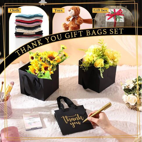 Windyun 50 PCS Mini Paper Gift Facs with Handle 6 × 6 × 6 '' Square Small Favor Bag مع DIY Thank You Tark for Birthday Wedder Bridal Duffer Birthmaid Gridesment Party (Kraft) in Saudi Arabia