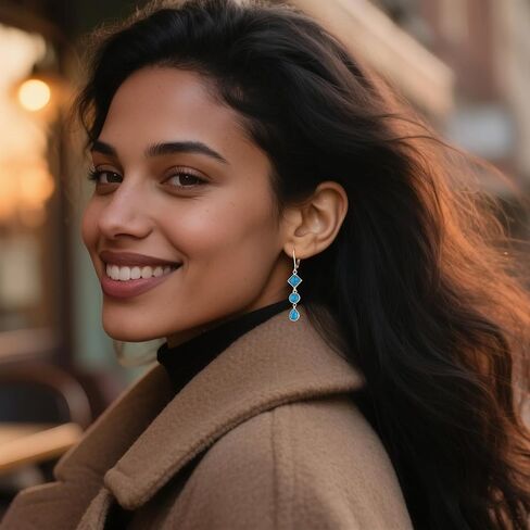 Alexcraft 925 Sterling Silver Dangle أقراط للنساء العصرية Hypoallergenic Rightweight Dething 14K Gold Plated Boho المجوهرات الطويلة دمعة مستديرة مربعة أقراط للنساء للنساء in Saudi Arabia