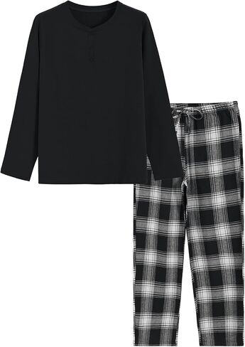 Latuza Women's Petite Pajama Set Petite Length Henley Shirt Flannel Pants in Saudi Arabia