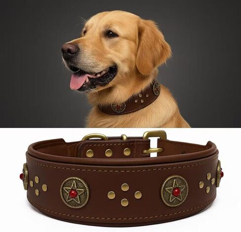 Leather Dog Collar, 2 inches Wide Heavy Duty Genuine Leather Collars,Soft Handmade and Durable Dog Collars for Medium, Large and Giant Dogs Brown in Kuwait