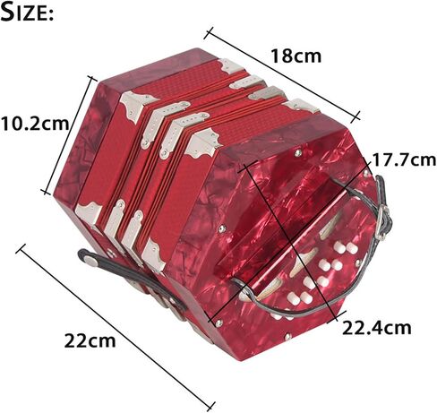 Greensen 20 Button 40 Anglo Style Concertina Accordion with Red Pearloid End Plates Adjustable Hand Straps and Carrying Bag for Beginners Musicians (Red) in Saudi Arabia