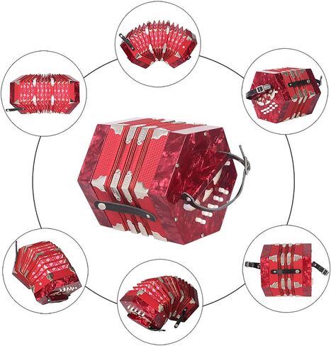 Greensen 20 Button 40 Anglo Style Concertina Accordion with Red Pearloid End Plates Adjustable Hand Straps and Carrying Bag for Beginners Musicians (Red) in Saudi Arabia
