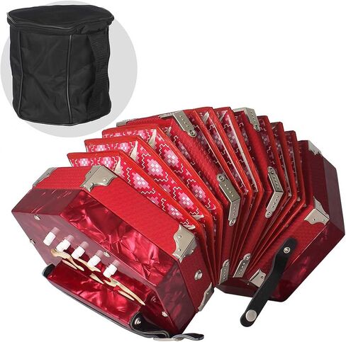 Greensen 20 Button 40 Anglo Style Concertina Accordion with Red Pearloid End Plates Adjustable Hand Straps and Carrying Bag for Beginners Musicians (Red) in Saudi Arabia