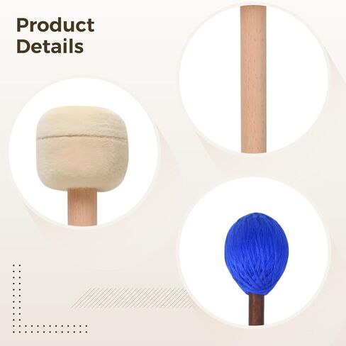 6-Piece Percussion Mallet Set, Wooden Handled Mallets With Rubber And Wool Heads, Ideal For Xylophone And Marimba in Saudi Arabia