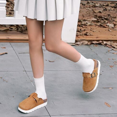 Suede Platform Clogs for Women, Memory Foam Mules Arch Support Cork Footbed, Platform Sandals with Adjustable Buckle Casual Potato Shoes Beige in Saudi Arabia