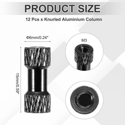 MECCANIXITY 12 Pcs M3 x 20mm Knurled Aluminum Standoff Double-Head Spacer Column for FPV Drone RC Airplane Racing Car Simracing, Silver Tone in Kuwait