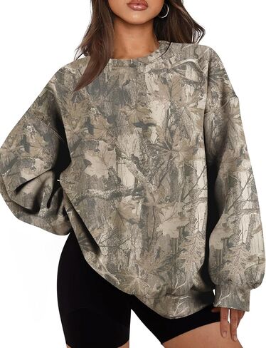 Camo Sweatshirt Women Oversized Graphic Maple Leaf Print Crewneck Sweatshirts Long Sleeve Fall Winter Camo Hoodies in Kuwait