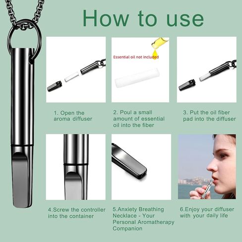 Quit Smoking Necklace, Anxiety Relief Breathing Inhaler with Essential Oil Pad - Aromatherapy Diffuser Pendant for Smokers, Stainless Steel Necklace for Women & Men in Saudi Arabia