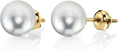 THE PEARL SOURCE 14K Gold Screwback 7mm AAAA Quality Round White Freshwater Cultured Pearl Stud Earrings for Women in Saudi Arabia