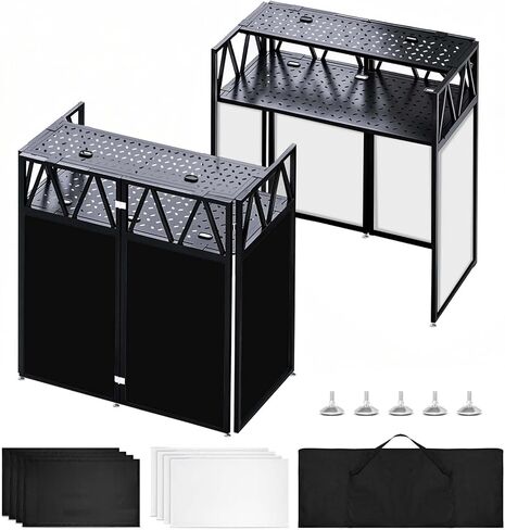 Portable DJ Booth Facade Stand, Foldable DJ Table 40" x 20" x 45" Tabletop, DJ Facade Station for DJ Controller, Mixer & LaptopEvents&Parties – Includes Carry Bag&Two Metal Corner Tables. in Kuwait