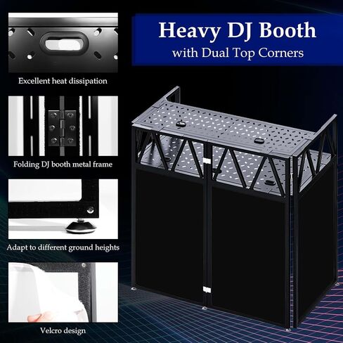 Portable DJ Booth Facade Stand, Foldable DJ Table 40" x 20" x 45" Tabletop, DJ Facade Station for DJ Controller, Mixer & LaptopEvents&Parties – Includes Carry Bag&Two Metal Corner Tables. in Kuwait