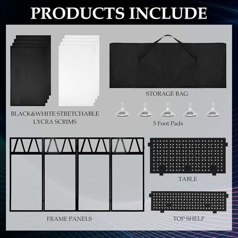 Portable DJ Booth Facade Stand, Foldable DJ Table 40" x 20" x 45" Tabletop, DJ Facade Station for DJ Controller, Mixer & LaptopEvents&Parties – Includes Carry Bag&Two Metal Corner Tables. in Kuwait