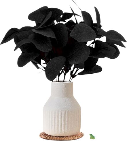 Artificial Eucalyptus Greenery Stems in Ceramic Vase,10Pcs Fake Plants Eucalyptus Leaves faux Plants for Centerpiece Table Decorations Home Room Decor office desk decor Greenery Decor indoor (White) in Saudi Arabia