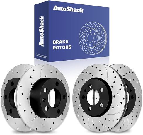 Autoshack black Hat محفورة ودوارات فرامل محفورة ودوارات فرملة أمامية وخلفية للفرامل الخلفية لعملة 1998-2010 VW Beetle 1999-2006 Golf Jetta 1.8L 1.9L 2.0L 2.5L 2.8L V6 FWD PR44146-70 in Saudi Arabia