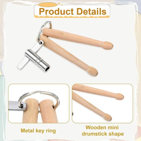 Drum Key Mini Drum Sticks Keychain, Wooden Dual Drumstick with Universal Drums Tuning Key Percussion Keys Ring Drummer Gifts and Percussion Accessories in Saudi Arabia