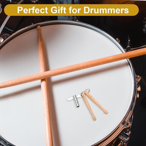 Drum Key Mini Drum Sticks Keychain, Wooden Dual Drumstick with Universal Drums Tuning Key Percussion Keys Ring Drummer Gifts and Percussion Accessories in Saudi Arabia